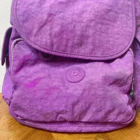 Kipling Small Medium Laptop Backpack Purple Drawstring Monkey Zip Magnetic - Picture 2 of 13